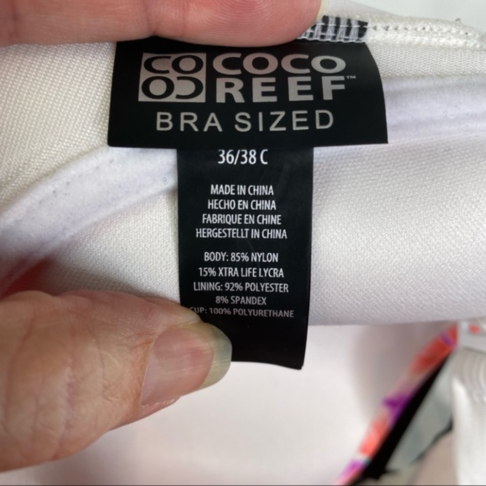 Coco Reef 5 Way Tie White Multi Color Bikini Top Touch of Tropics 36/38 C - Picture 7 of 10